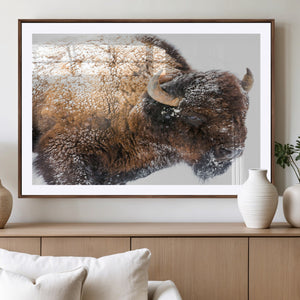 Snowy Buffalo Wall Art Canvas Print – Framed Rustic Lodge