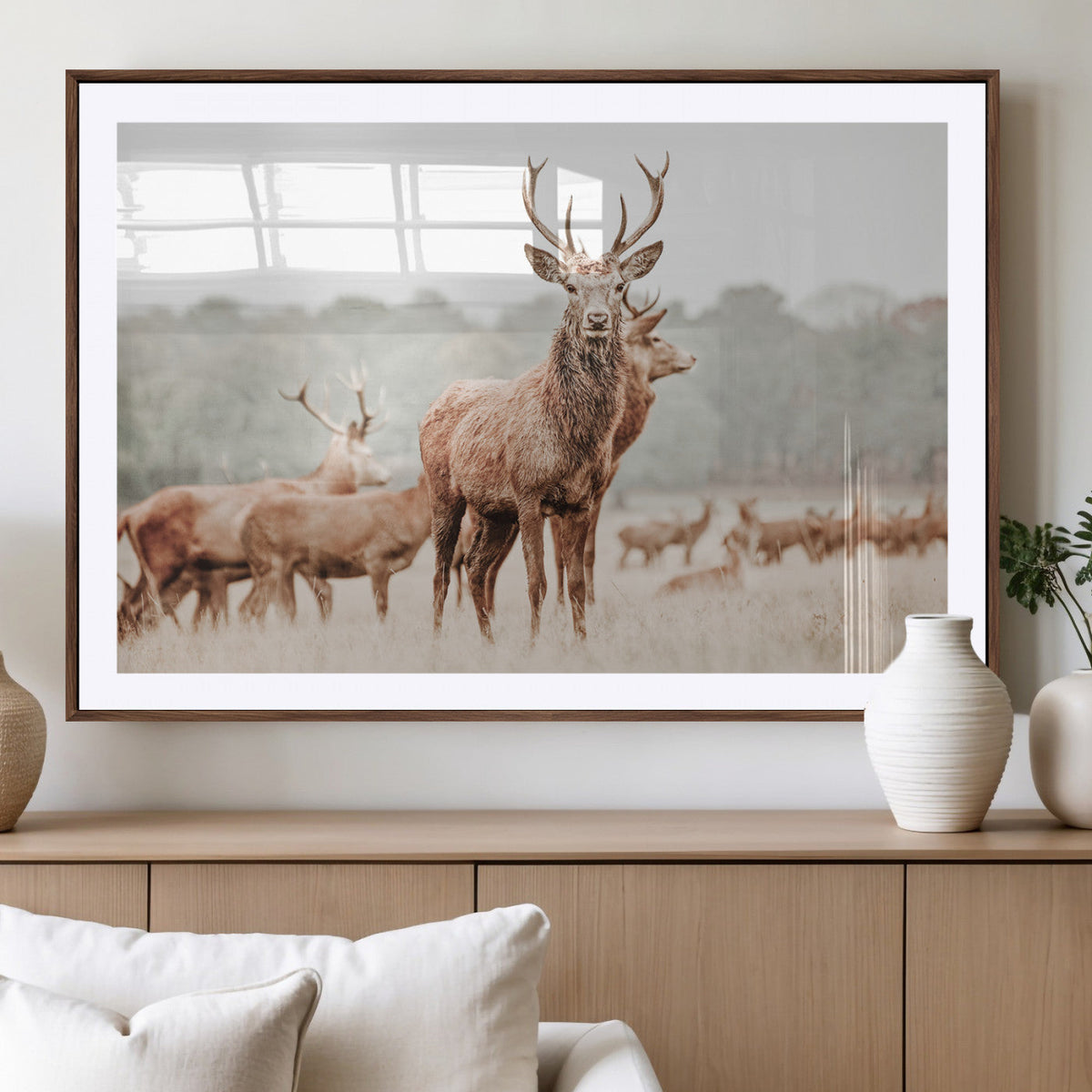 Rustic Nature Wall Art Canvas Print – Stag Woodland Framed