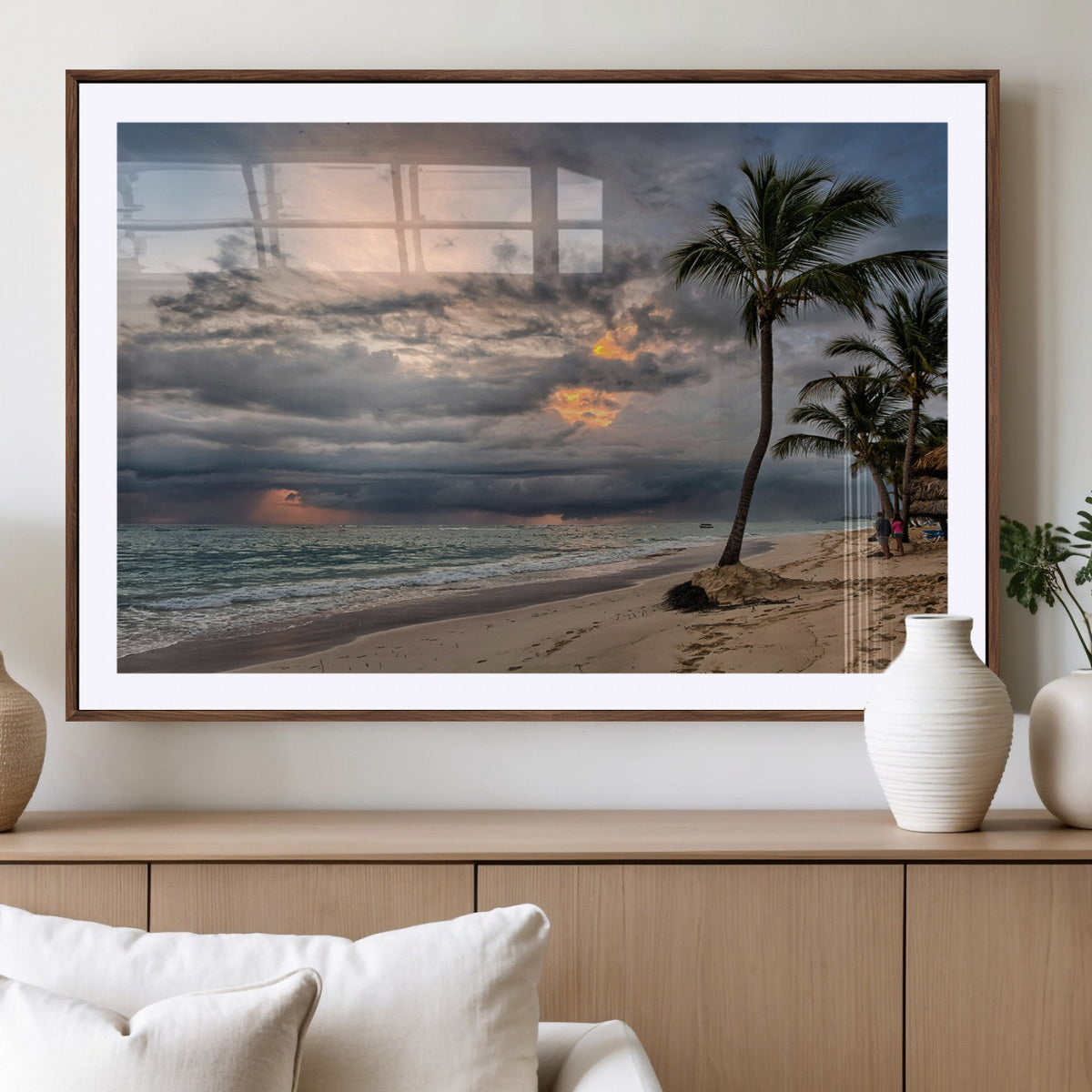 Tropical Storm Wall Art Canvas Print – Framed Moody Beach