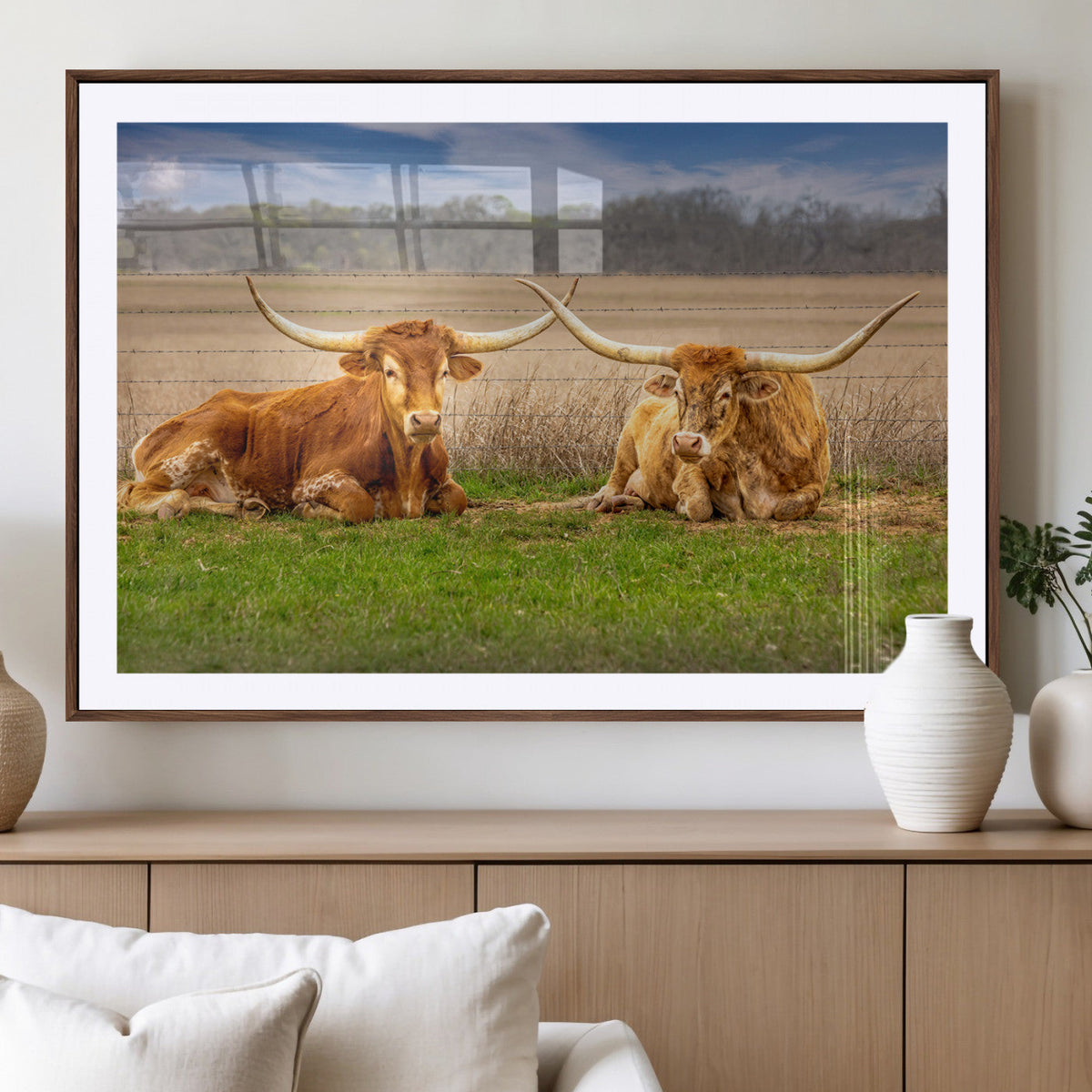 Texas Longhorn Pair Wall Art Canvas Print – Peaceful Rustic