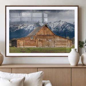 Rustic Wooden Barn Wall Art Canvas Print – Snowy Mountain