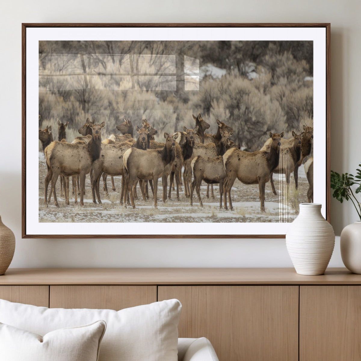 Majestic Elk Herd Winter Canvas, Elk Herd Winter Landscape