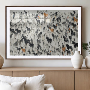 Wild Horse Stampede Wall Art Canvas Print – Monochrome