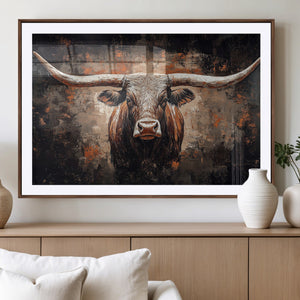 Abstract Longhorn Wall Art Canvas Print – Vintage Western