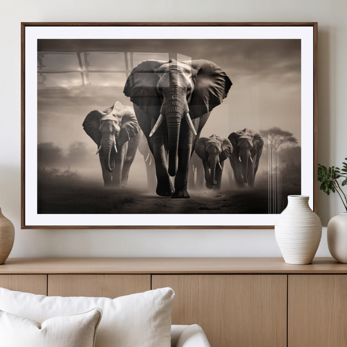 Elephant Family Wall Art Canvas Print, Framed Elephant Wall