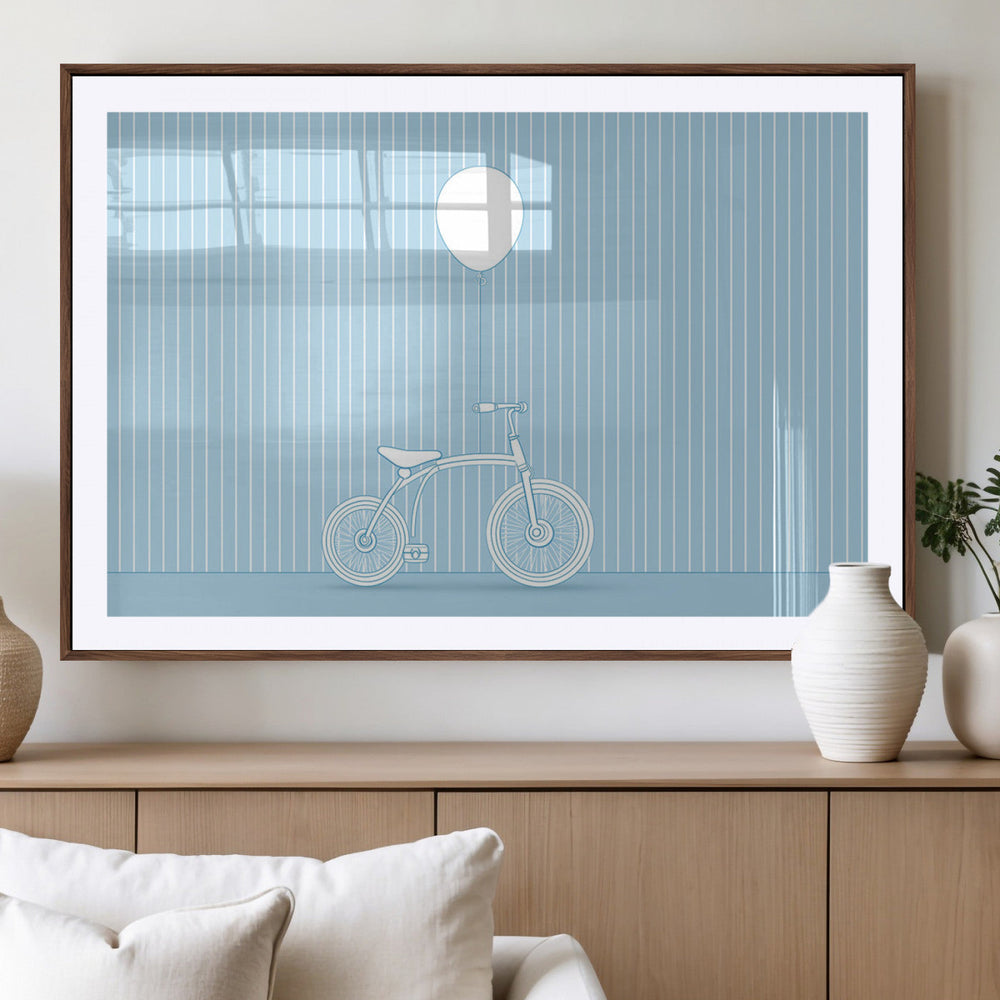 Minimalist Bicycle Balloon Canvas Wall Art – Playful Blue