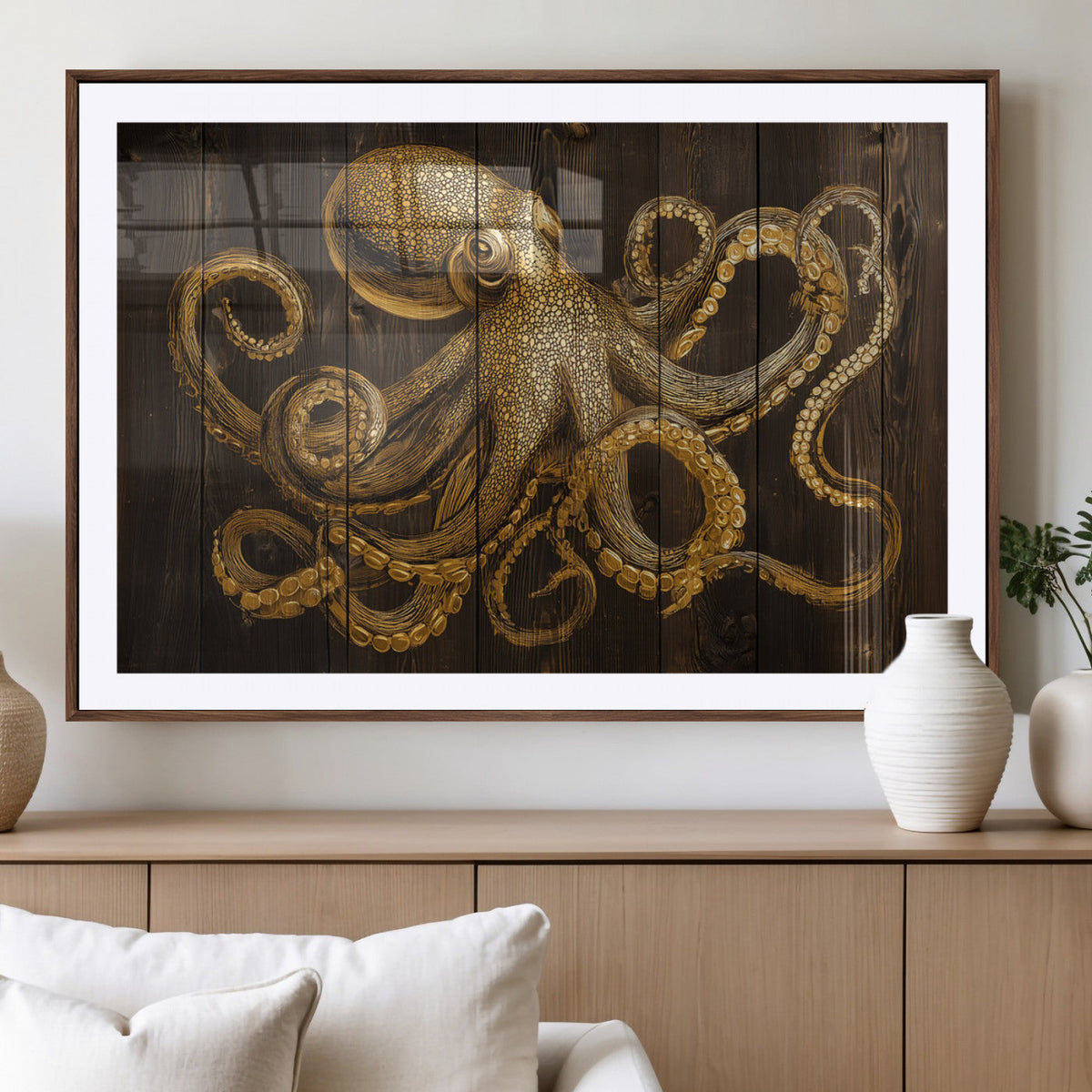 Octopus Wall Art Canvas Print – Wooden Art Sea Creature