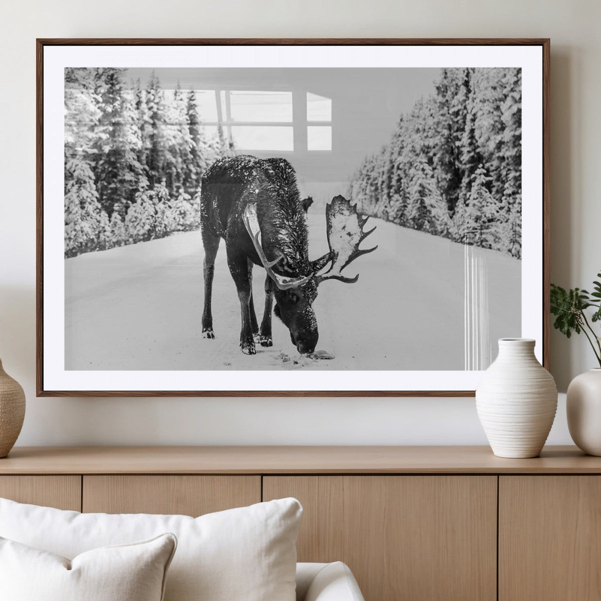 Moose Wall Art Canvas Print – Winter Snowy Forest Antlers