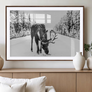Moose Wall Art Canvas Print – Winter Snowy Forest Antlers