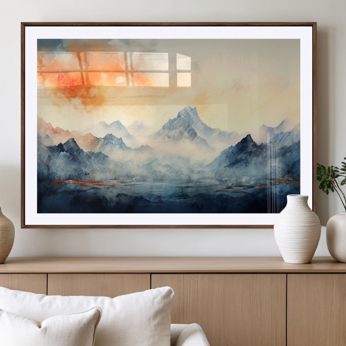 Warm Clouds Abstract Mountain Wall Art Canvas Print