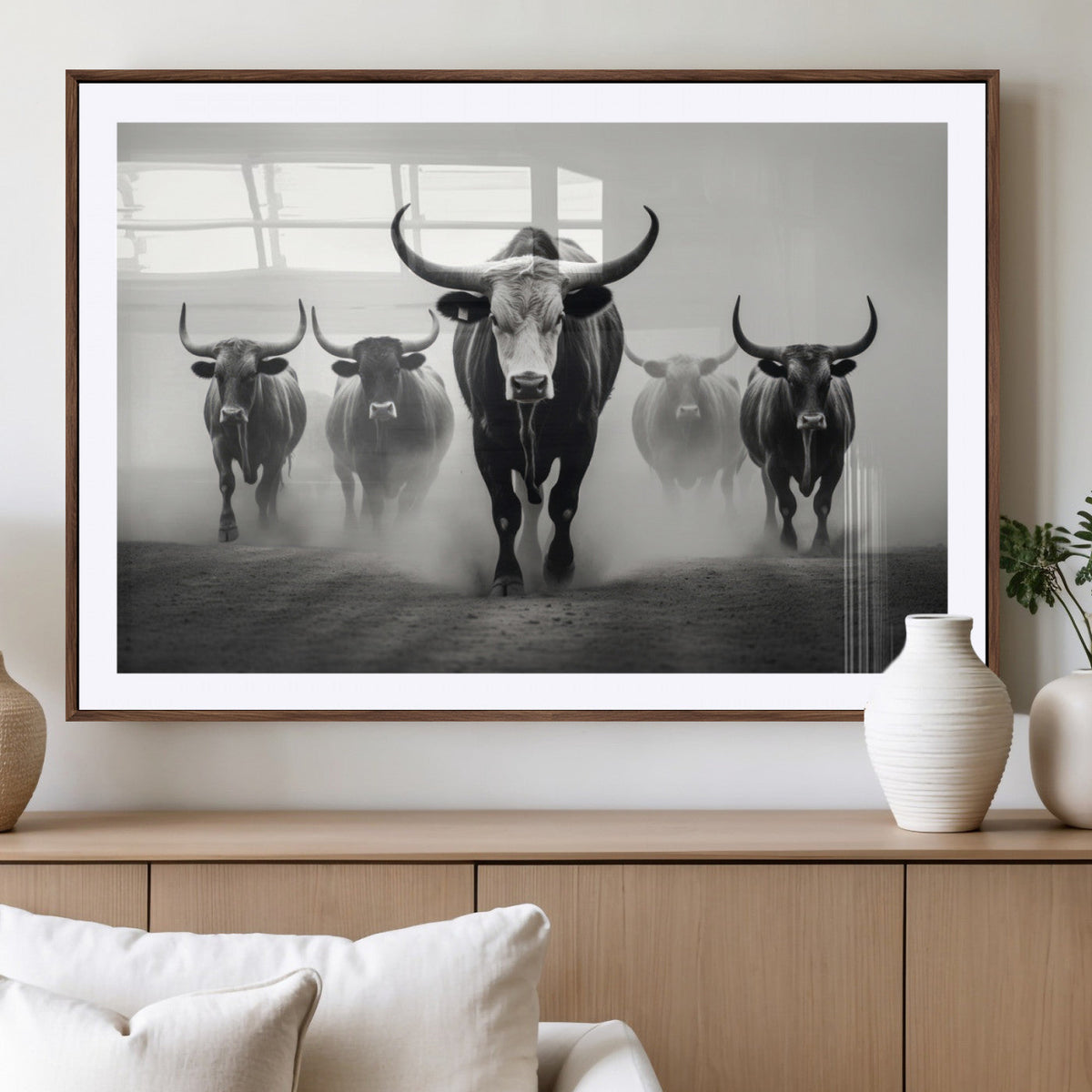 Texas Longhorn Wall Art Canvas Print, Framed Speckled Cow