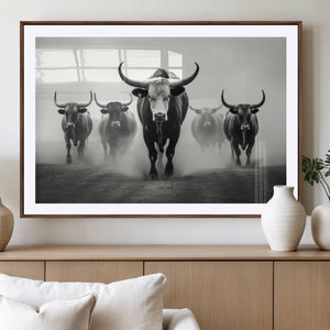 Texas Longhorn Wall Art Canvas Print, Framed Speckled Cow