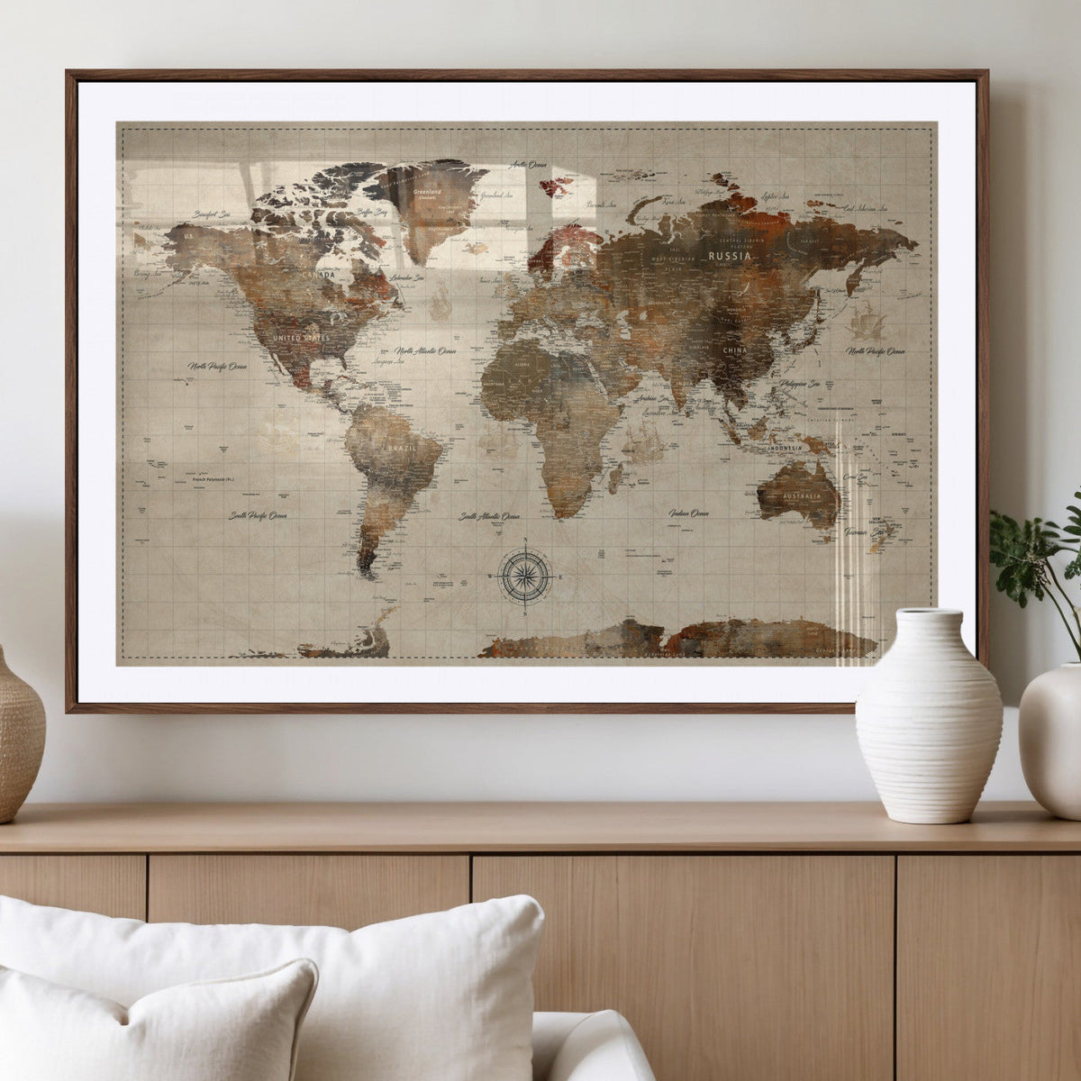 World Map Canvas Print – Framed Detailed Map of the World