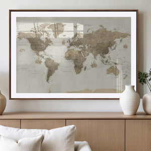 Detailed World Map Wall Art Canvas Print