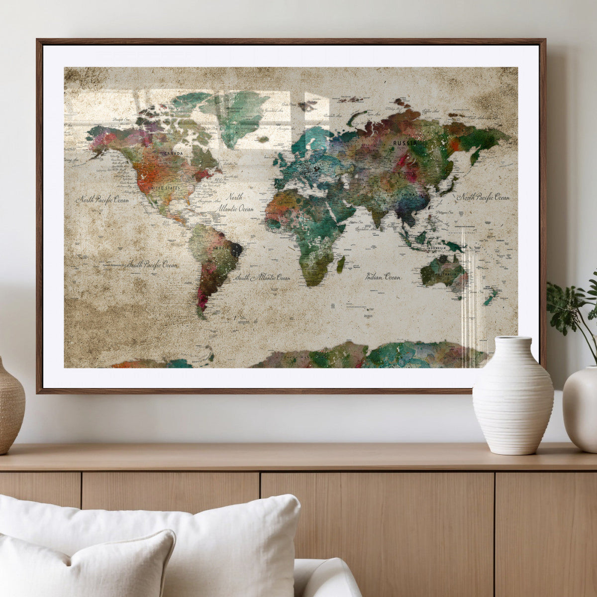 World Map Canvas Print – Framed Detailed Map of the World