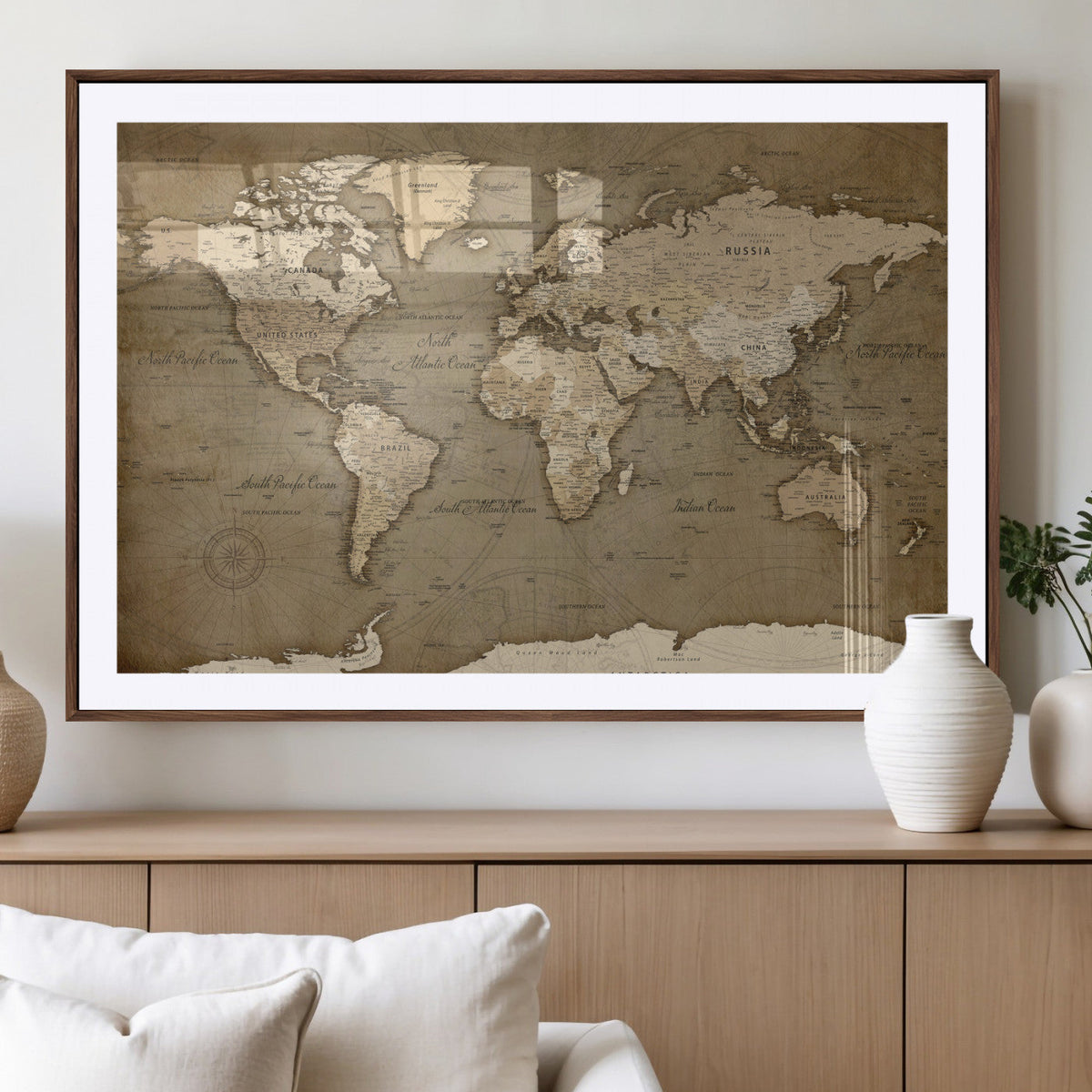 World Map Wall Art Canvas Print, Framed Map Art Picture