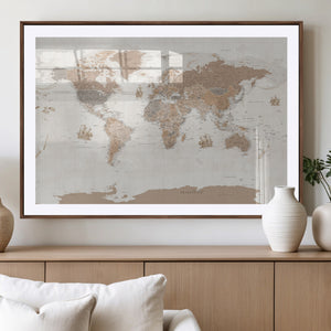 Framed Large World Map Canvas Print for Office Decor