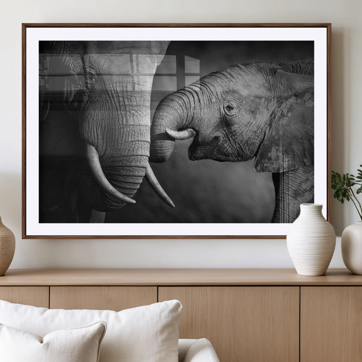 Elephant Family Wall Art Canvas, Framed Elephant Family