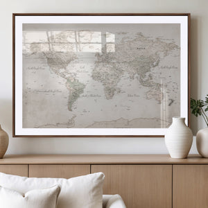 Antique Style World Map Canvas Print - Vintage Detailed