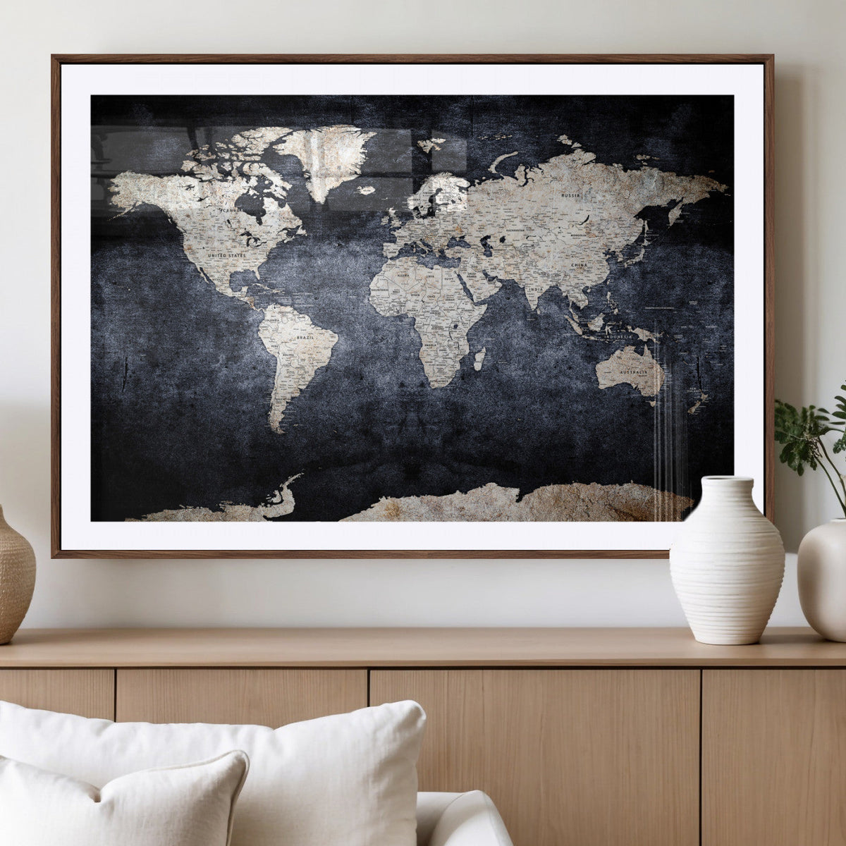Vintage World Map Canvas Wall Art – Antique Triptych Map