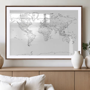 World Map Canvas Print – Framed Modern Detailed Map of the