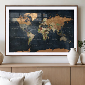 Vintage World Map Canvas Wall Art – Detailed Map with