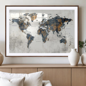 World Map Wall Art Canvas Print for Office Wall Decor