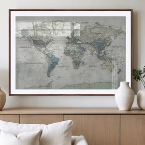 Neutral Vintage World Map Canvas Wall Art Print, Classic Map