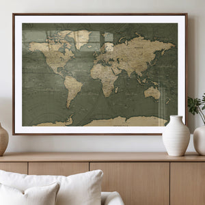 Large World Map Canvas Wall Art Print for Study Room Decor -