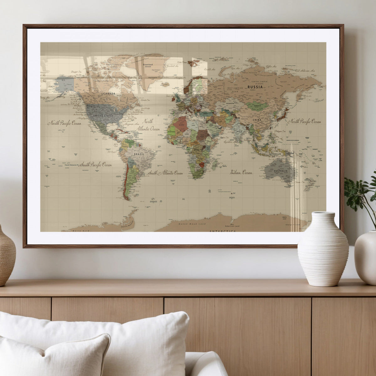 Extra Large World Map Canvas Print – Detailed Map of the