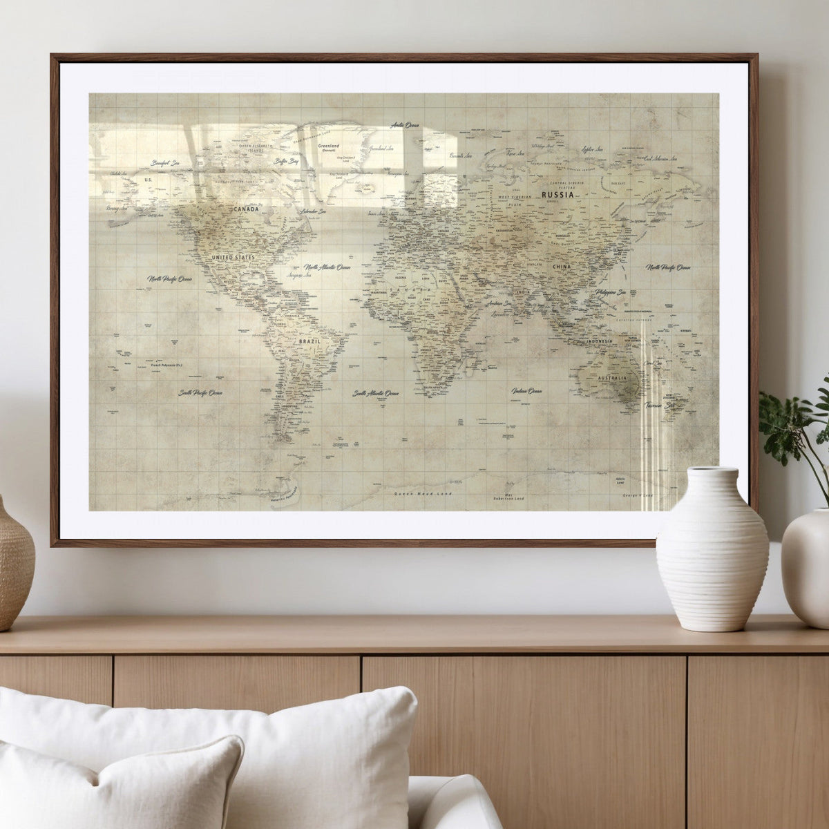 Colorful Watercolor World Map Canvas Wall Art – Framed