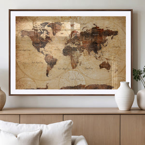 Modern Red and Gray World Map Canvas Print – Framed Wall Art