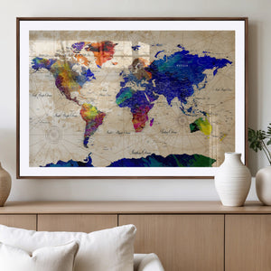 Watercolor World Map Canvas Print – Framed Wall Art for
