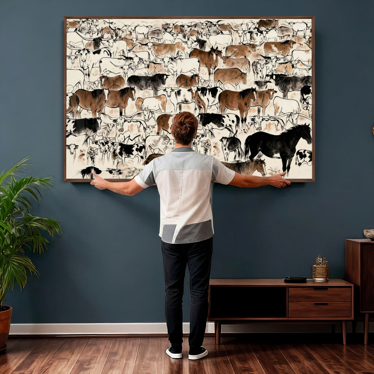 Farmhouse Animals Horse Longhorn Cow Wall Art Canvas Print -
