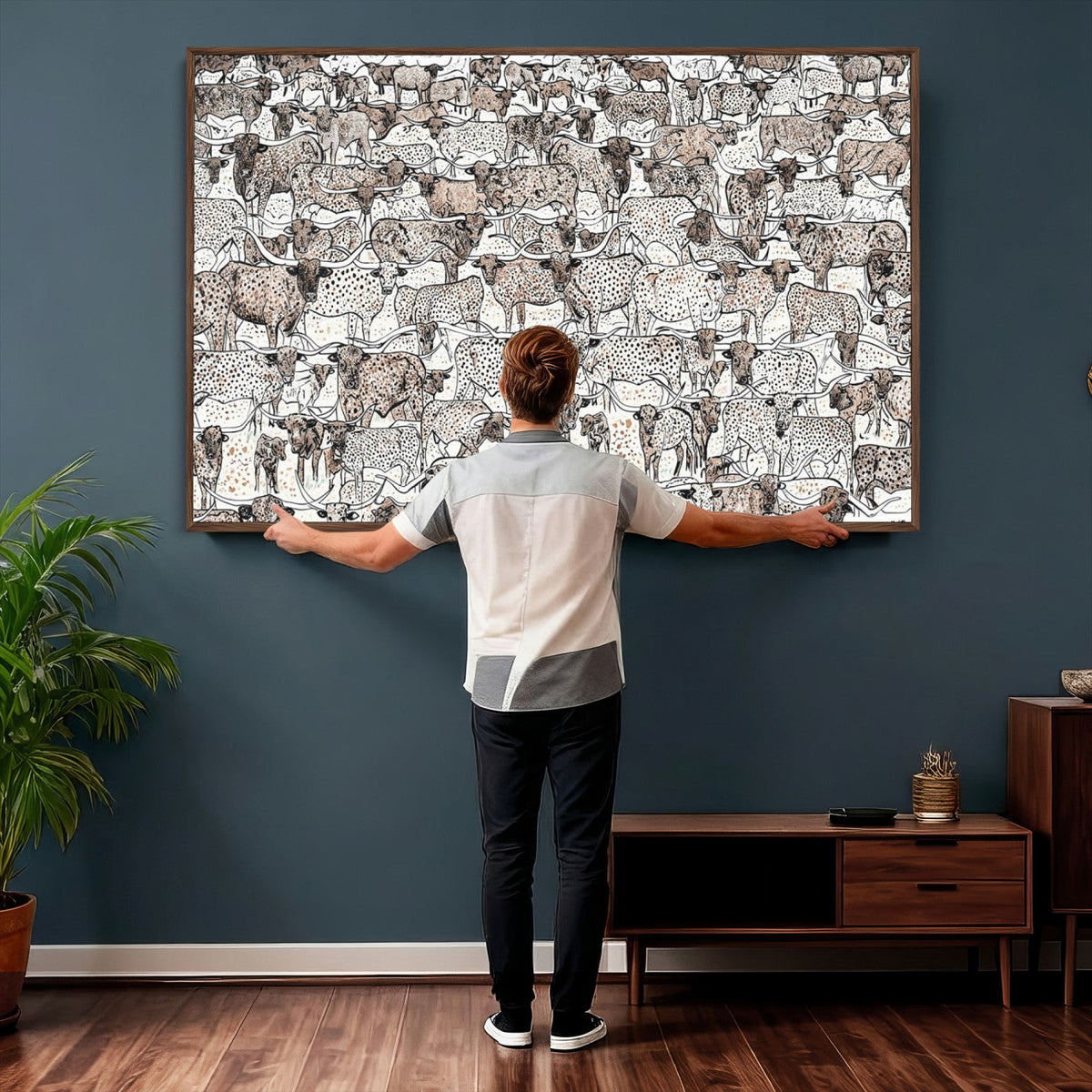 Abstract Texas Cow Wall Art Canvas Print - Farm Longhorn
