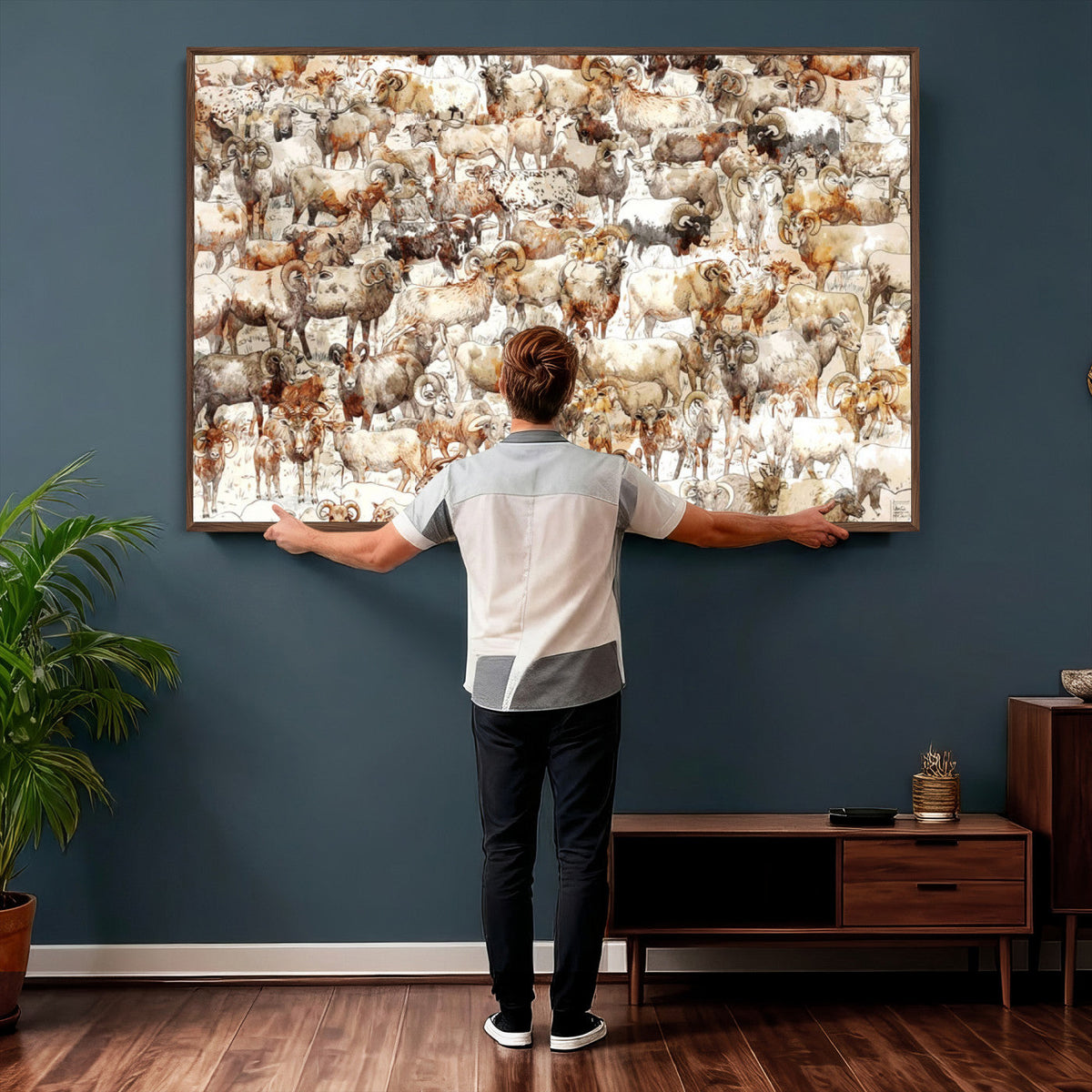 Farmhouse Bighorn Sheep Wall Art Canvas Print - Abstract