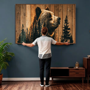 Rustic Bear Wall Art Canvas Print – Woodland Wildlife