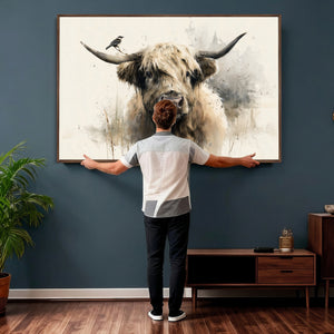 Abstract Highland Cow Wall Art Canvas Print, Rustic Farm