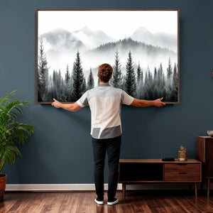 Misty Pine Forest Mountain Landscape Wall Art Canvas Print