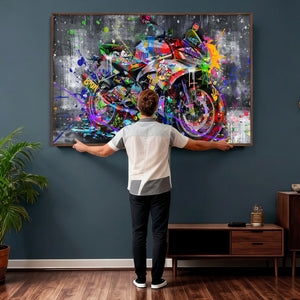 Graffiti Motorcycle Wall Art Canvas Print, Urban Street Art