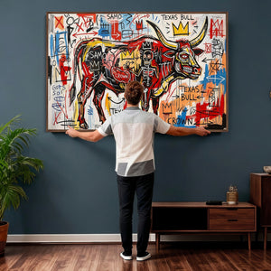 Texas Bull Wall Art Canvas Print, Abstract Graffiti Bull