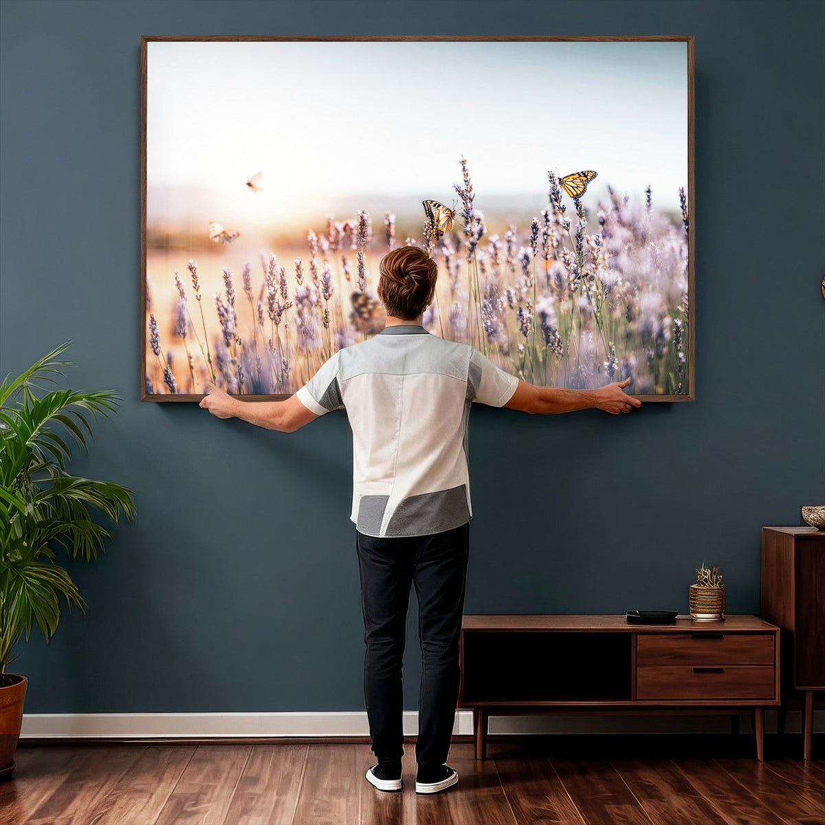 Lavender Field Wall Art Canvas Print, Butterfly Floral