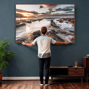 Rocky Coast Ocean Sunset Wall Art Canvas Print, Dramatic