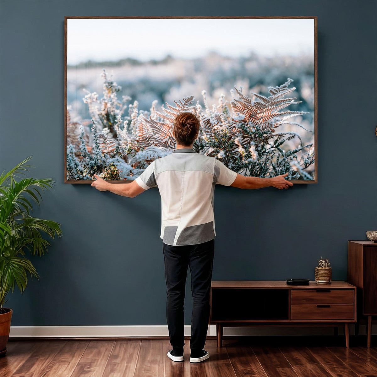 Frosted Fern Wall Art Canvas Print, Soft Winter Botanical