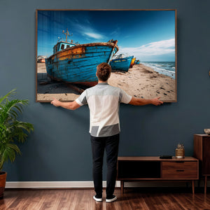 Coastal Fishing Boats Wall Art Canvas Print, Sunset Beach