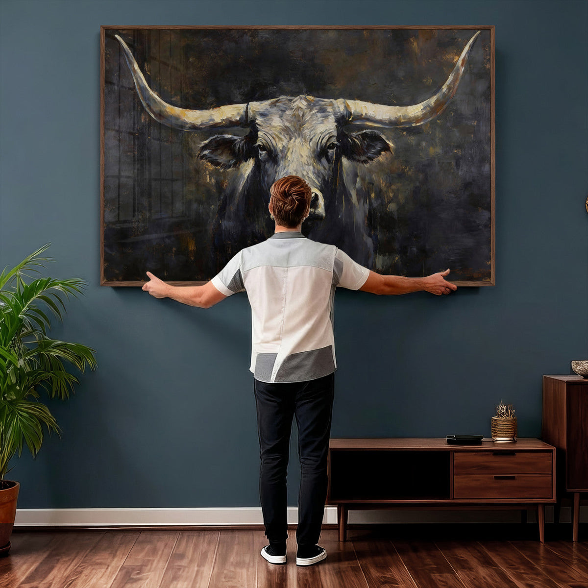 Rustic Longhorn Bull Wall Art Canvas Print – Vintage Western