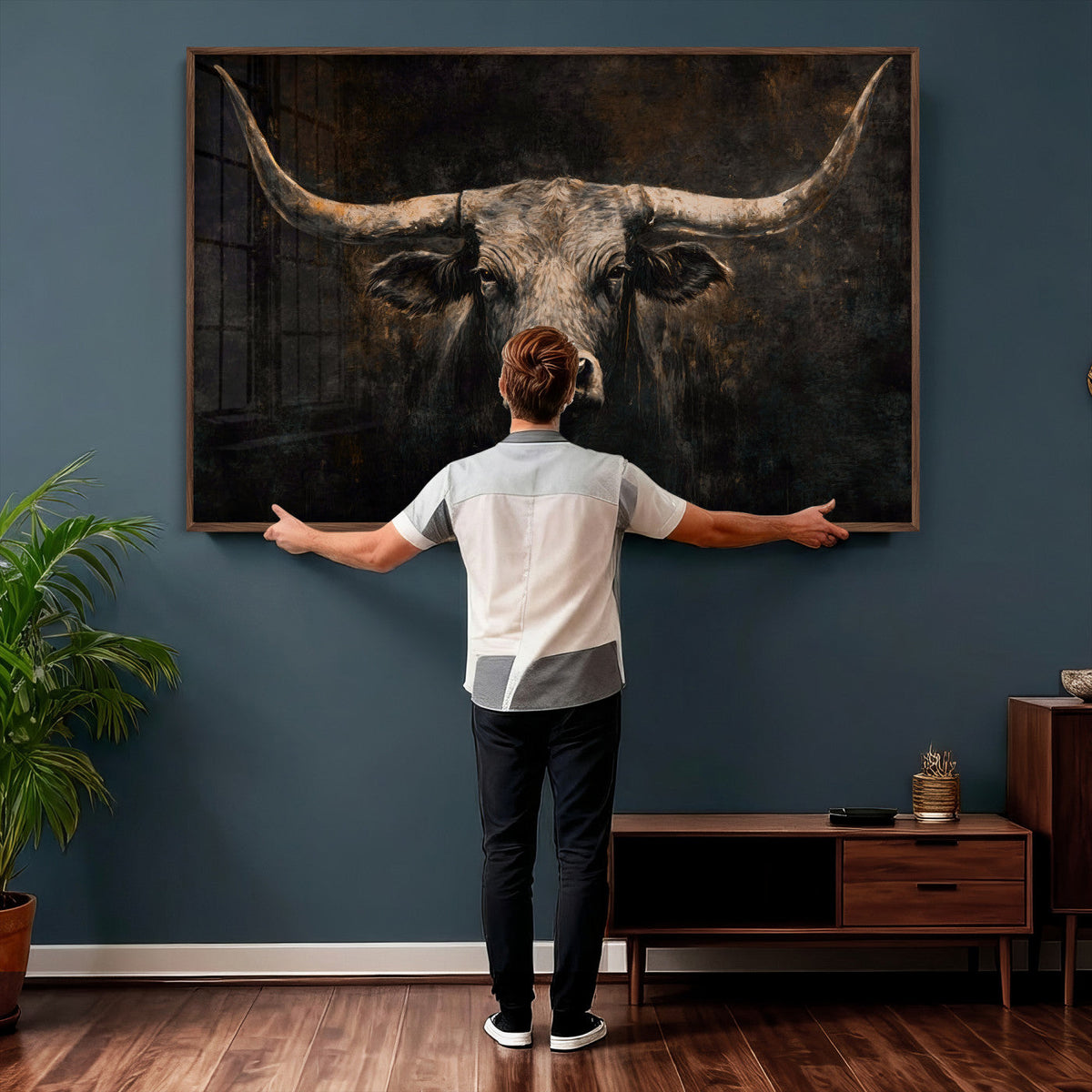 Vintage Longhorn Bull Wall Art Canvas Print – Rustic Western