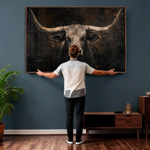 Vintage Longhorn Bull Wall Art Canvas Print – Rustic Western
