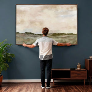 Muted Watercolor Hill Landscape Print — Beige Taupe Cloudy