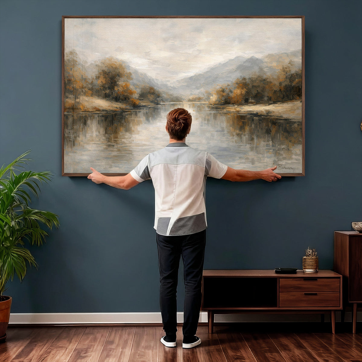 Neutral Abstract River Landscape Wall Art Canvas Print